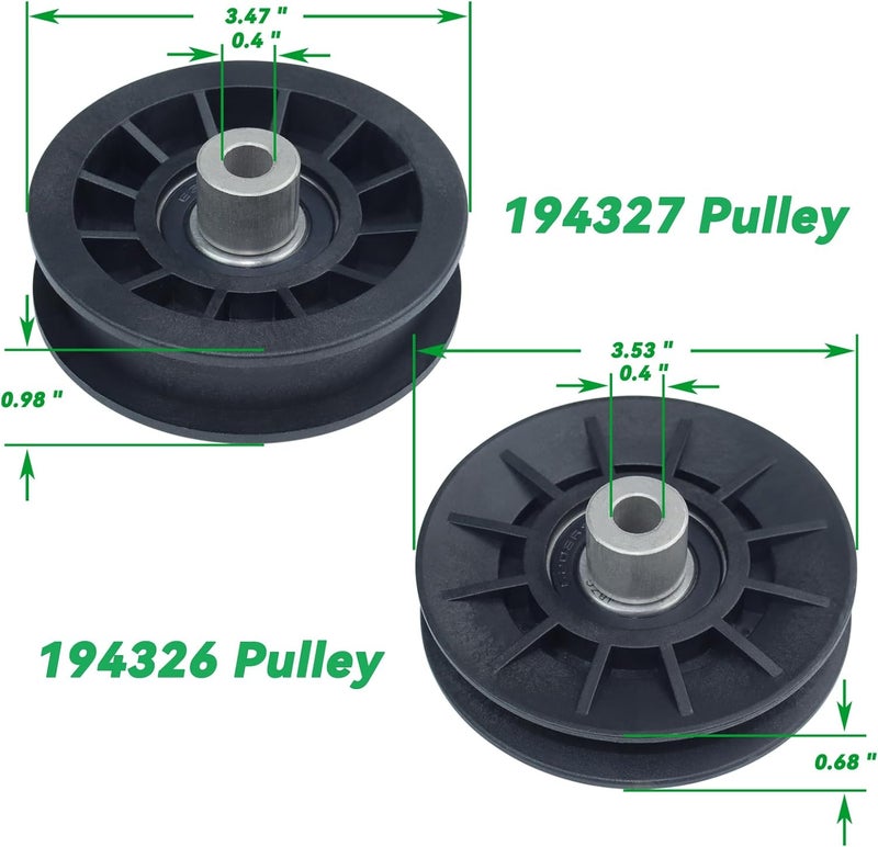 POSEAGLE 2 Pack 532194326 V-Groove Idler Pulley with 532194327 Flat Idler Pulley 532125907 Belt 1/2x90 and Hardware Kit for Husqvarna 2748GLS 2354GXLS GT48XLS GT54LS TS348 TS354D Lawn Tractors - Image 3